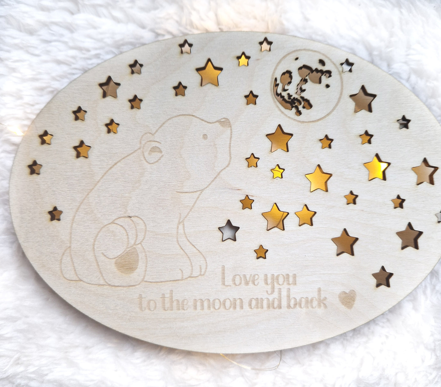 Kinderzimmer-Wandlampe aus Holz mit Sternenhimmel und BĂ€renmotiv đđ»
