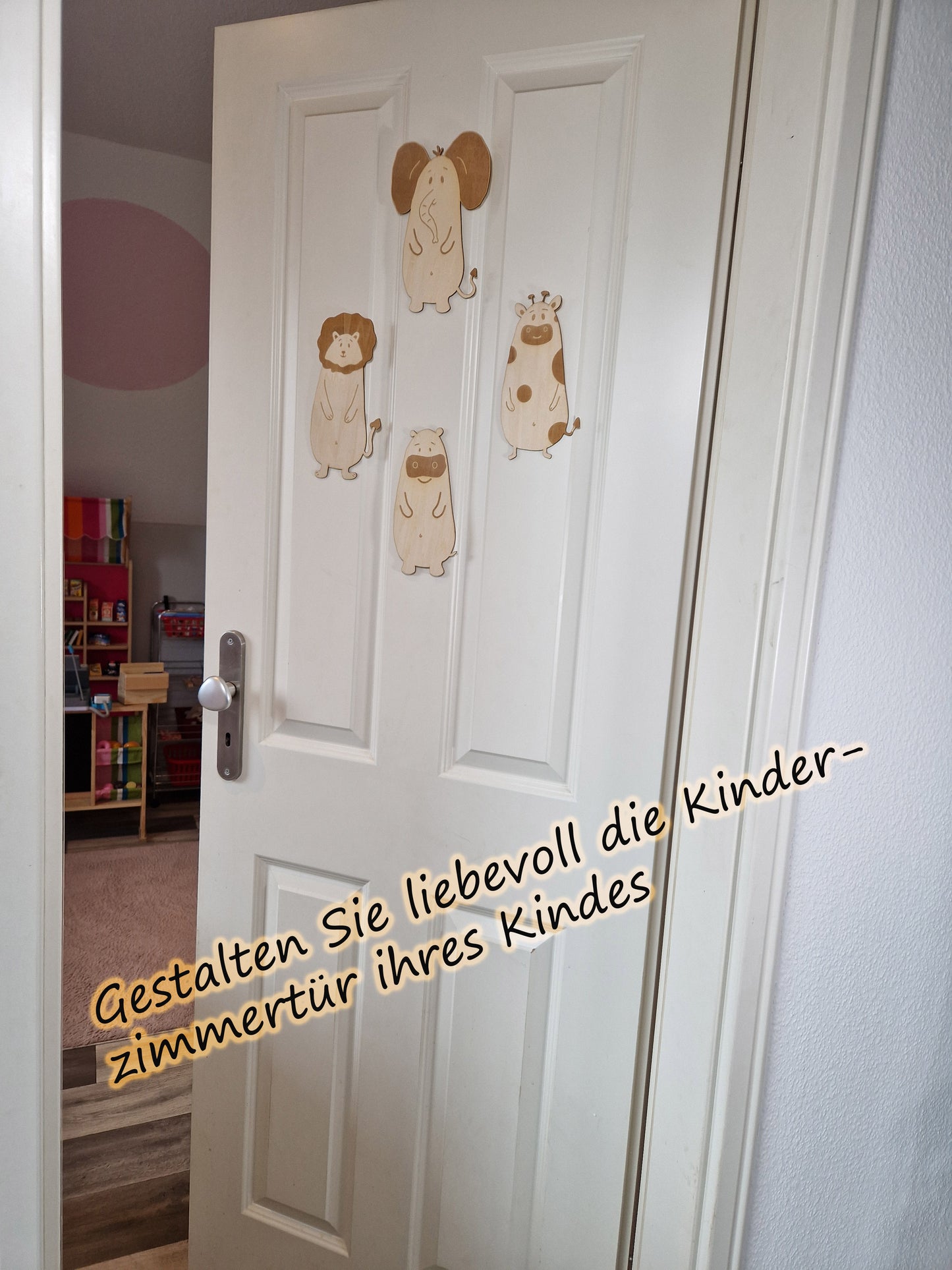 Wanddekoration aus Holz 4 Stück Tiere, ideal für das Kinderzimmer lustige Tiere, Kinderzimmerdeko