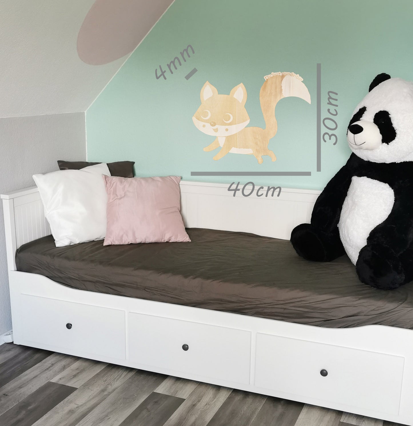 XXL Wanddekoration Fuchs du bist wunderbar, Kinderzimmer Dekoration Türschild, Wandsticker aus Holz