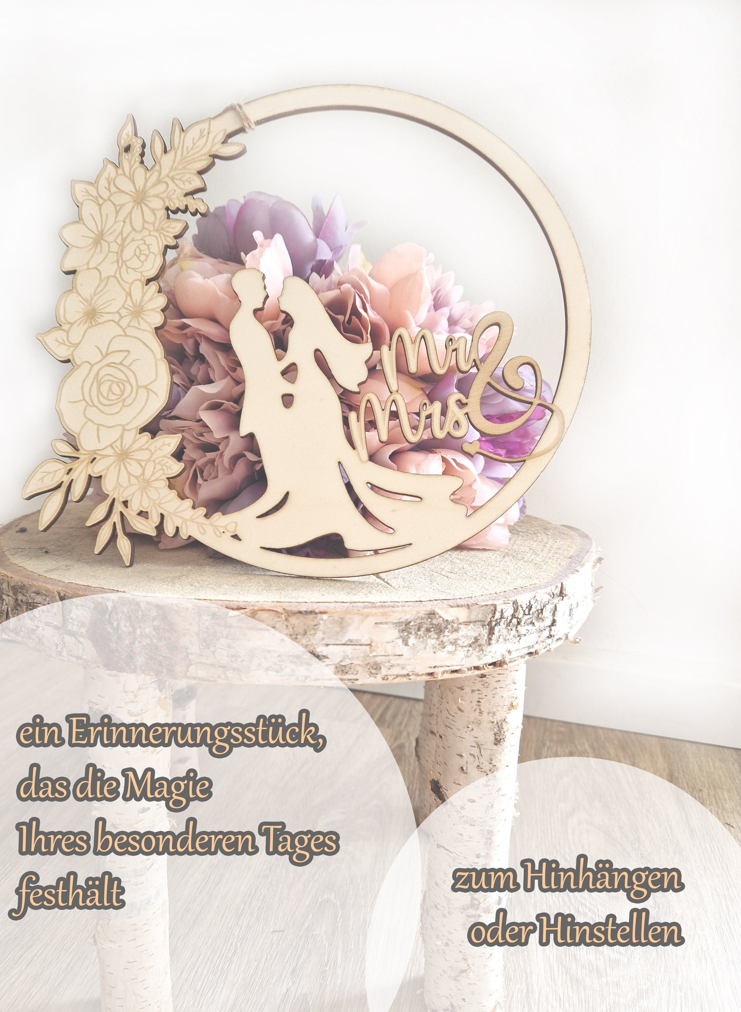 Hochzeit Holzring Mr & Mrs zum Aufhängen oder Hinstellen, Hochzeit, Jahrestag, Verlobung, Hochzeitsgeschenk